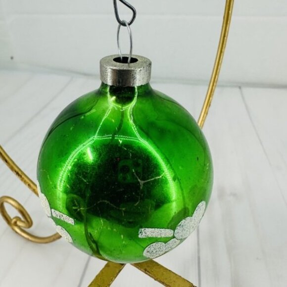 Christmas Tree Ornament Blown Glass Round Mica Hearts Green Ball 3" - Picture 4 of 16